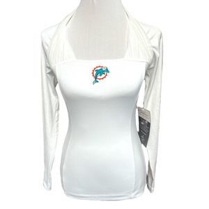 NFL Team Couture Miami Dolphins Mesh Neck Long Sleeve Shirt White Size X-Small